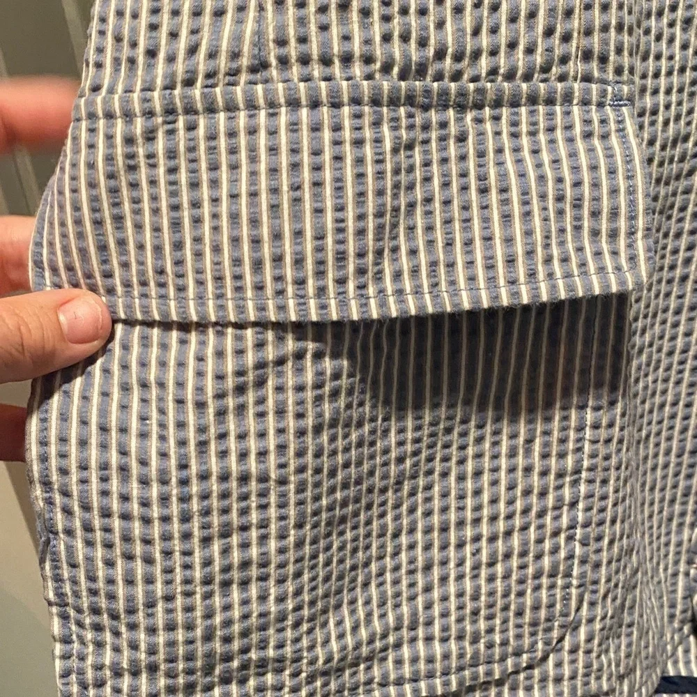 Seersucker Blazer Mens L Blue Taupe Summer Jacket John Bartlett Consensus